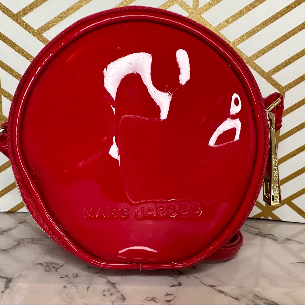 MARC JACOBS Mini 4" Red Patent Leather Crossbody Round Circle Canteen Bag Purse